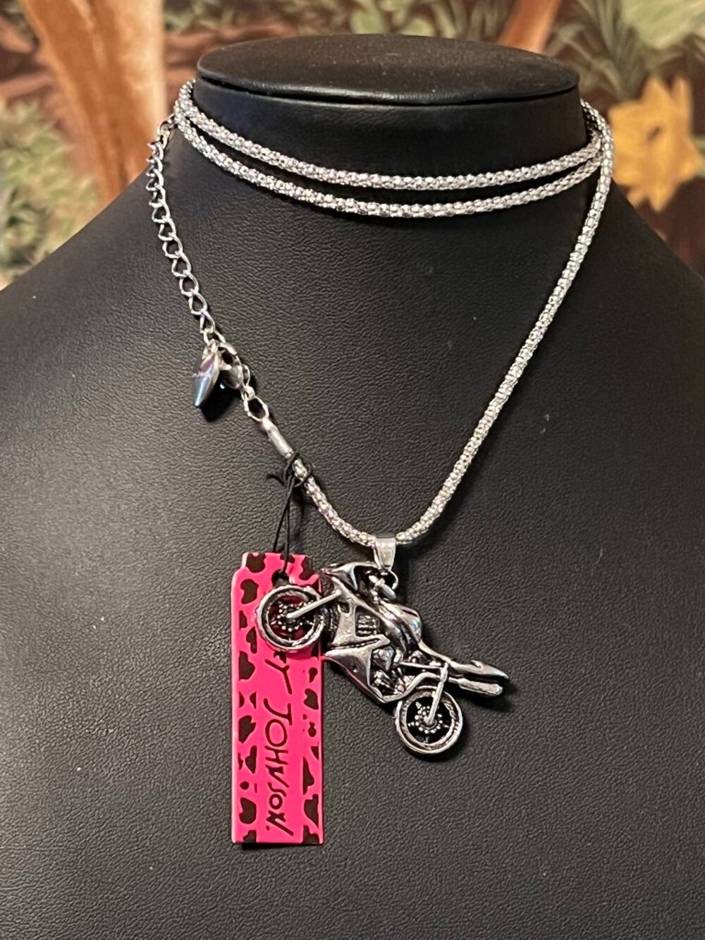 Silverplated Betsey Johnson Motorcycle Pendant Necklace (205)
